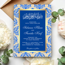 Faux Gold Foil Blue Damask Islamic Muslim Weduwen