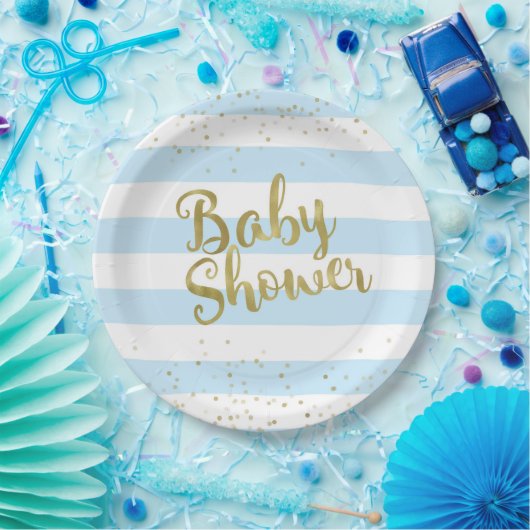 Faux Gold Foil, Blue Stripes Baby shower Boy Bord (Feest)