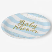 Faux Gold Foil, Blue Stripes Baby shower Boy Bord (Gekanteld)