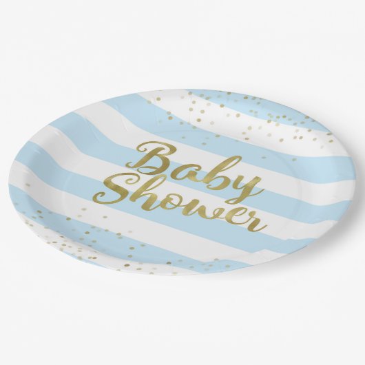 Faux Gold Foil, Blue Stripes Baby shower Boy Bord (Gekanteld)