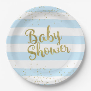 Faux Gold Foil, Blue Stripes Baby shower Boy Bord