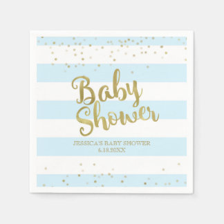 Faux Gold Foil, Blue Stripes Baby shower Boy Servet