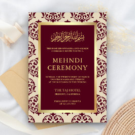 Faux Gold Foil Bourgondië Damask Islamitische Mehn Informatiekaartje
