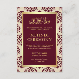 Faux Gold Foil Bourgondië Damask Islamitische Mehn Informatiekaartje