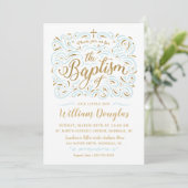Faux Gold Foil Boy Baptism Invitation Kaart (Staand voorkant)