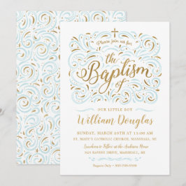 Faux Gold Foil Boy Baptism Invitation Kaart