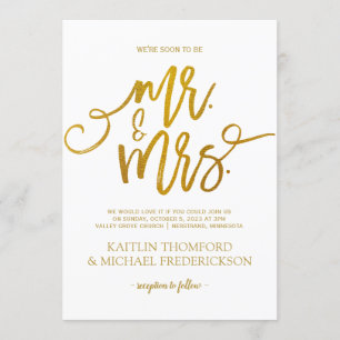 Faux Gold Foil Bruiloft uitnodigingen   Penseelscr