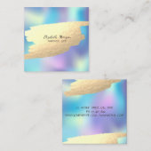 Faux Gold Foil Brush Stroke Blue Holographic Vierkante Visitekaartje (Voorkant / Achterkant)