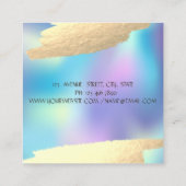 Faux Gold Foil Brush Stroke Blue Holographic Vierkante Visitekaartje (Achterkant)