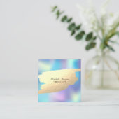 Faux Gold Foil Brush Stroke Blue Holographic Vierkante Visitekaartje (Staand voorkant)