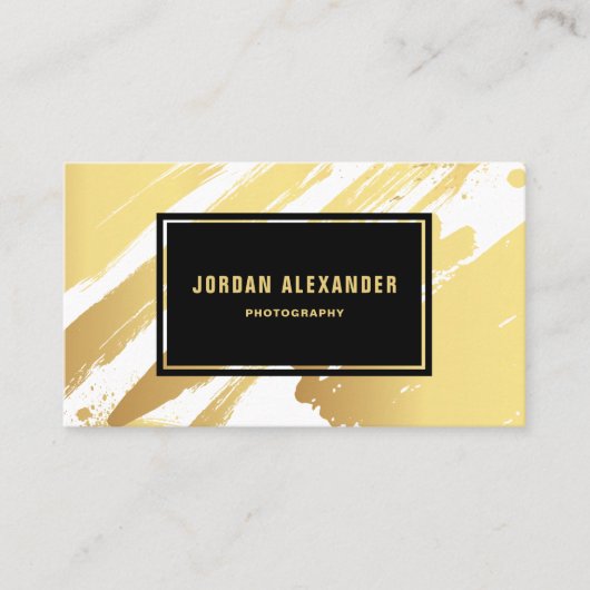 Faux Gold Foil Brushstrokes Modern Visitekaartje (Voorkant)