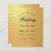 Faux Gold Foil Budget Script Weduwen Uitnodiging (Voorkant / Achterkant)
