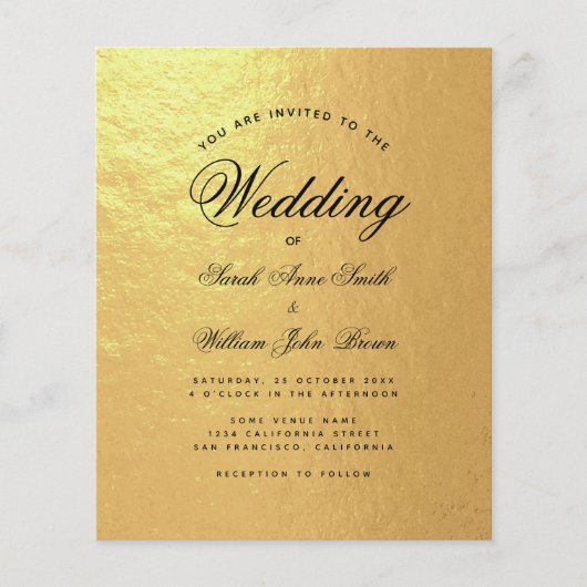 Faux Gold Foil Budget Script Weduwen Uitnodiging (Voorkant)