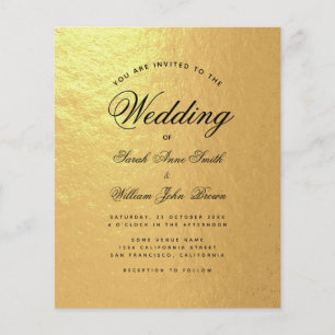 Faux Gold Foil Budget Script Weduwen Uitnodiging