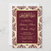 Faux Gold Foil Burgundy Damask Muslim Weduwschap Kaart (Voorkant)