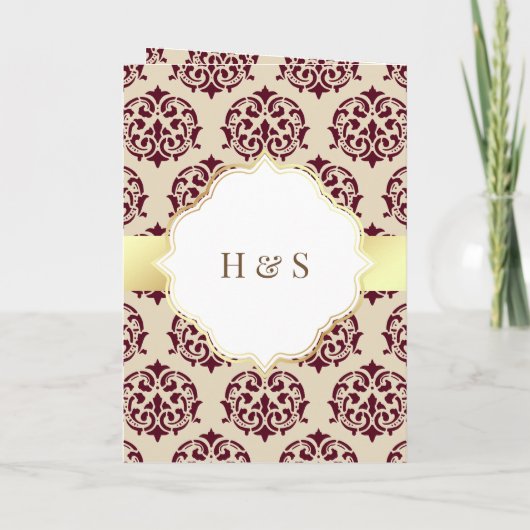 Faux Gold Foil Burgundy Red Damask Muslim Weduwsch (Achterkant)