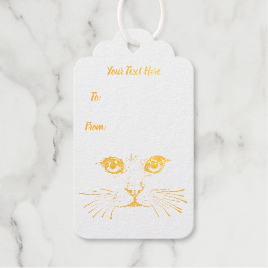 Faux Gold Foil Cat Face with Whiskers Cadeaulabels (Voorkant)