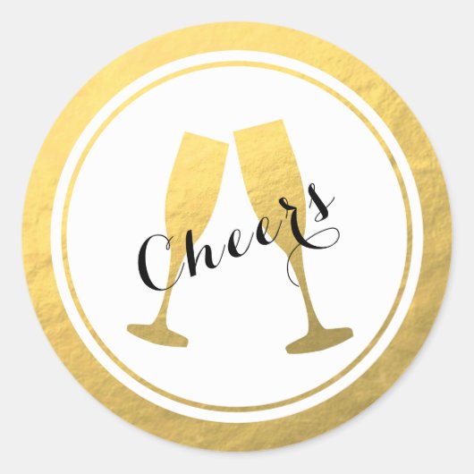 Faux Gold Foil Champagne Glasses ticker Ronde Sticker (Voorkant)