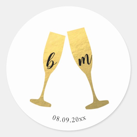 Faux Gold Foil Champagneglazen Bruiloft Sticker (Voorkant)