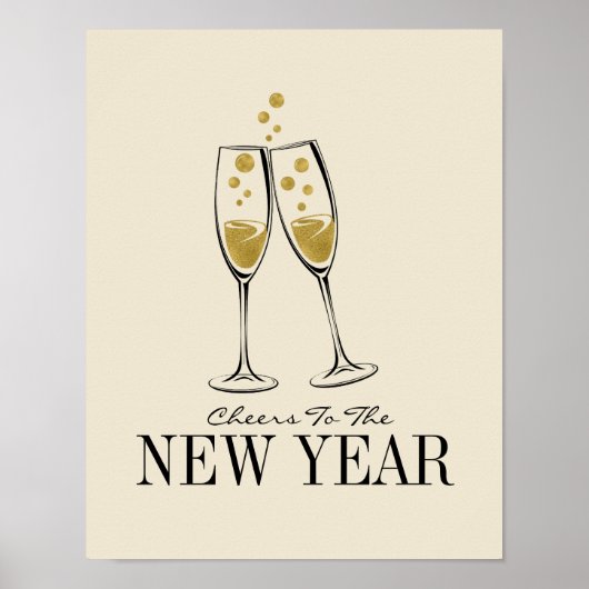 Faux Gold Foil Cheers Nieuw jaar Poster Sign (Voorkant)