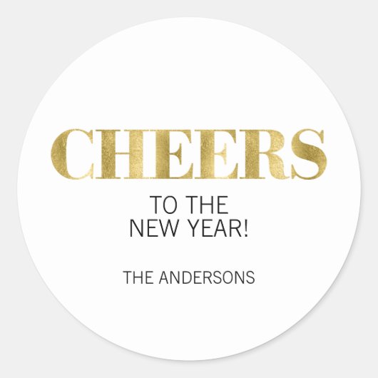 Faux Gold Foil Cheers Nieuwjaar Sticker (Voorkant)