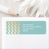 FAUX Gold Foil Chevron Pattern en Turquoise Blue Etiket (Insitu)
