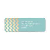 FAUX Gold Foil Chevron Pattern en Turquoise Blue Etiket (Voorkant)
