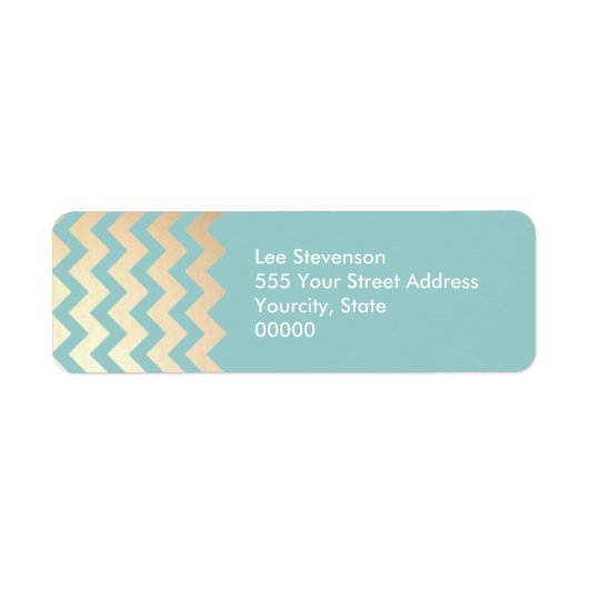FAUX Gold Foil Chevron Pattern en Turquoise Blue Etiket (Voorkant)