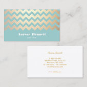 FAUX Gold Foil Chevron Pattern en Turquoise Blue Visitekaartje (Voorkant / Achterkant)