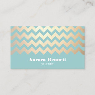 FAUX Gold Foil Chevron Pattern en Turquoise Blue Visitekaartje