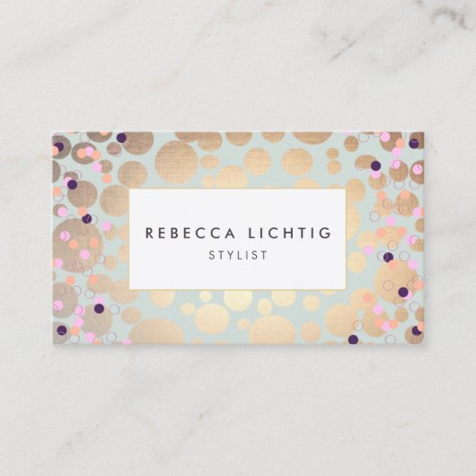Faux Gold Foil Circles Confetti Beauty Salon Visitekaartje (Voorkant)