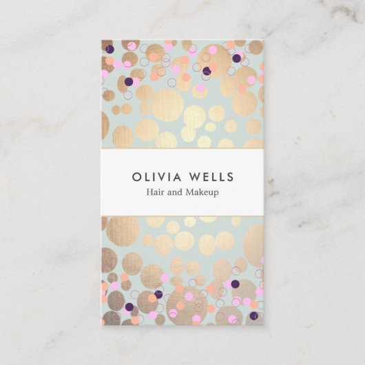 Faux Gold Foil Circles en Confetti Pattern Visitekaartje (Voorkant)