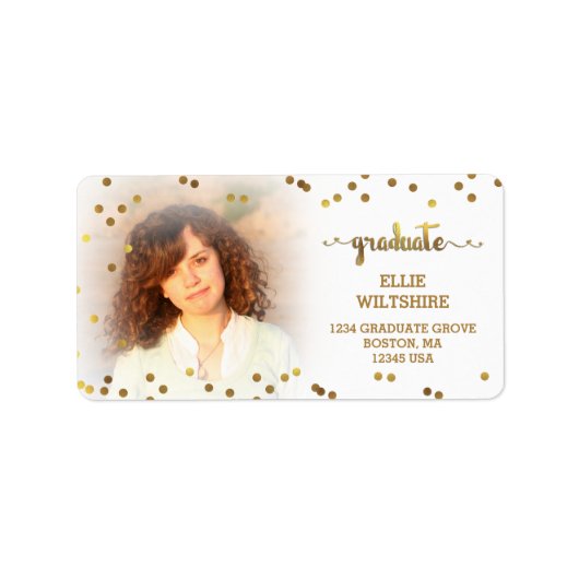 Faux Gold Foil Confetti Afstuderen Foto Etiket (Voorkant)