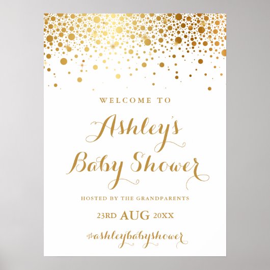 Faux Gold Foil Confetti Baby shower Welkomstteken Poster (Voorkant)