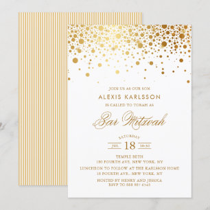 Faux Gold Foil Confetti Bar Mitzvah Uitnodiging