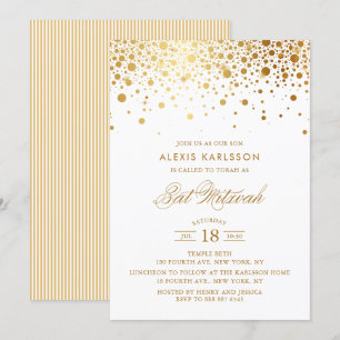 Faux Gold Foil Confetti Bat Mitzvah Uitnodiging