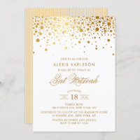 Faux Gold Foil Confetti Bat Mitzvah Uitnodiging