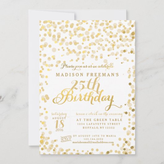 Faux Gold Foil Confetti Birthday Party Kaart (Voorkant)