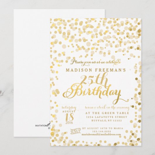 Faux Gold Foil Confetti Birthday Party Kaart (Voorkant / Achterkant)