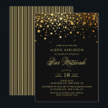 Faux Gold Foil Confetti Black Bar Mitzvah Kaart<br><div class="desc">Nodig familie en vrienden uit aan uw dochter Bar Mitzvah met deze moderne en elegante uitnodiging. Het is voorzien van faux gouden confetti-stippen en strepen. Personaliseer door naam,  datum,  tijd,  plaats en andere gebeurtenisdetails toe te voegen. Overeenkomende objecten zijn beschikbaar.</div>