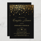 Faux Gold Foil Confetti Black Couples Shower Kaart (Voorkant / Achterkant)