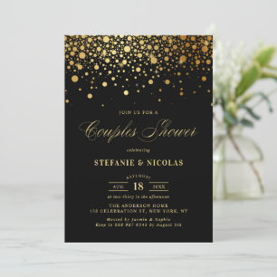 Faux Gold Foil Confetti Black Couples Shower Kaart