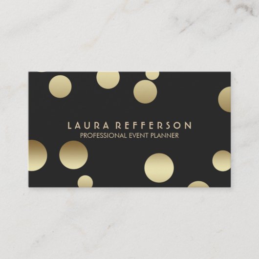 Faux Gold Foil Confetti Black Modern Visitekaartje (Voorkant)