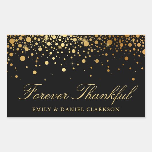 Faux Gold Foil Confetti Black Weddenschap Hartelij Rechthoekige Sticker (Voorkant)