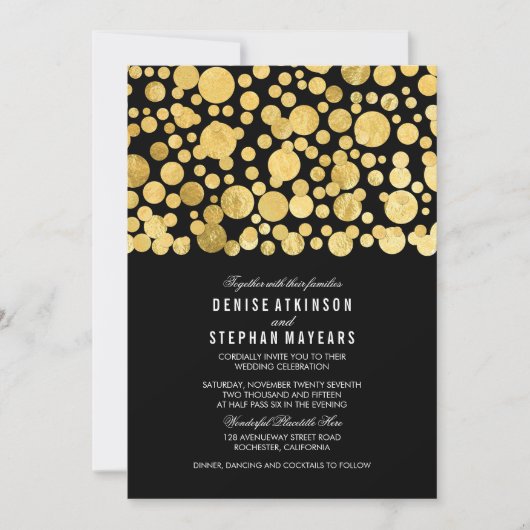 Faux Gold Foil Confetti Black Weddenschap Kaart (Voorkant)