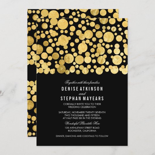 Faux Gold Foil Confetti Black Weddenschap Kaart (Voorkant / Achterkant)