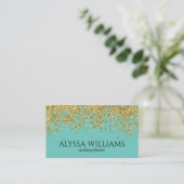 Faux Gold Foil Confetti Blauwgroen Elegant Visitekaartje (Staand voorkant)