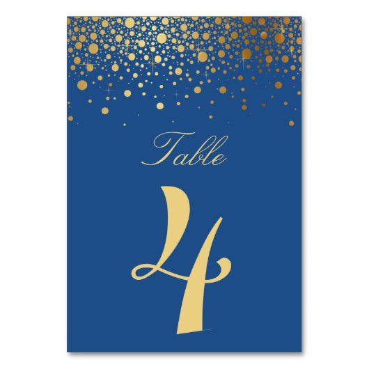 Faux Gold Foil Confetti Blue Table Numbers Bard Kaart (Achterkant)