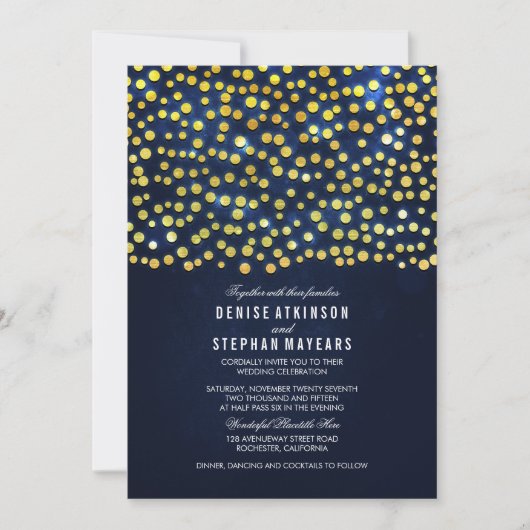 Faux Gold Foil Confetti Blue Weddenschap Kaart (Voorkant)