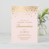 Faux Gold Foil Confetti Blush Pink Quinceañera Kaart (Staand voorkant)